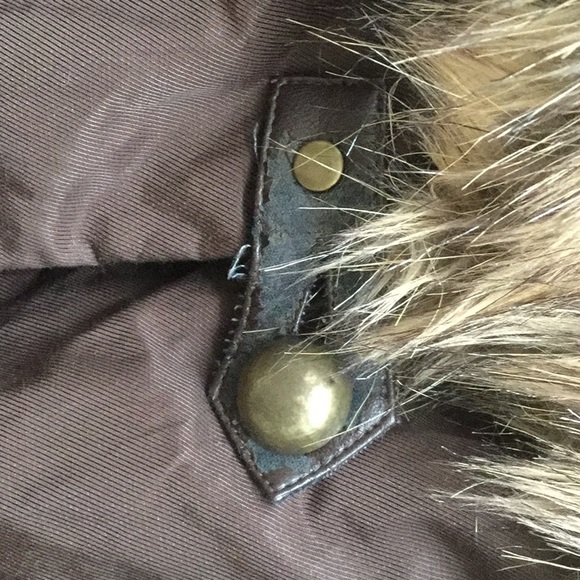 COAT SALE - Dennis Basso Studio coat brown w faux fur cuffs and hood - Picture 3 of 7